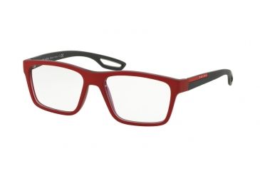 Image of Prada PS07FV Eyeglass Frames UAR1O1-53 - Top Red Rubber On Grey Frame