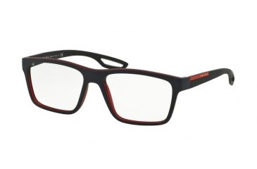 Image of Prada PS07FV Eyeglass Frames UAS1O1-53 - Top Blue Rubber On Red Frame