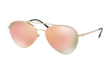 Image of Prada PS50SS Sunglasses 1BK6Q2-57 - Matte Gold Frame, Light Brown Mirror Pink Lenses