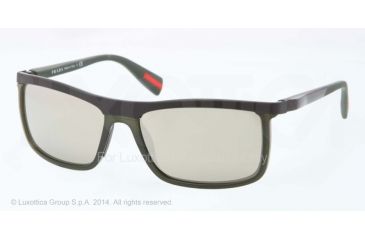Image of Prada PS51PS Sunglasses ROS1C0-58 - Military Green Demi Shiny Frame, Light Brown Mirror Gold Lenses