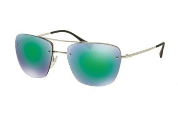 Image of Prada PS52RS Sunglasses 1BC1M0-56 - Silver Frame, Light Green Mirror Green Lenses