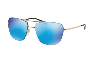 Image of Prada PS52RS Sunglasses ZVN5M2-56 - Pale Gold Frame, Light Green Mirror Blue Lenses