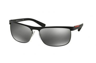Image of Prada PS54QS Sunglasses DG07W1-63 - Black Rubber/Gunmetal Rubber Frame, Grey Mirror Silver Lenses