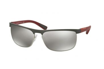 Image of Prada PS54QS Sunglasses DG11I2-63 - Gunmetal Rubber/Steel Rubber Frame, Light Grey Mirror Silver Lenses