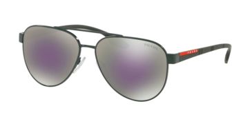 Image of Prada PS54TS Sunglasses 289297-58 - Green Frame, Grey Mirror Milky Blue Lenses