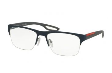 Image of Prada PS55FV Eyeglass Frames TFY1O1-56 - Top Blue Rubber On Gunmetal Frame