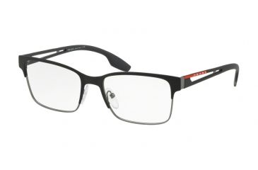 Image of Prada PS55IV Prescription Eyeglasses 6BJ1O1-53 - Black Rubber/gunmet Rubber Frame