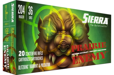 Image of Prairie Enemy Rifle Ammo, 204 Ruger, Sierra Bullets BlitzKing, 36 Grain, 20 Rounds