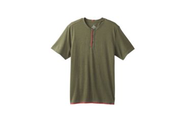 Image of prAna Garrity Short Sleeve Henley Mens, Cargo Green Heather, Medium, M11181406-CGHT-M