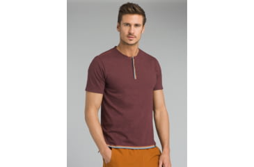 Image of prAna Garrity Short Sleeve Henley T-Shirt - Mens, Black Cherry, Large, M11181406-BKCY-L
