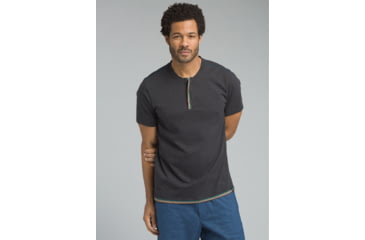 Image of prAna Garrity Short Sleeve Henley T-Shirt - Mens, Black, Small, M11181406-BLK-S