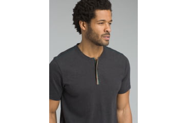 Image of prAna Garrity Short Sleeve Henley T-Shirt - Men's, Black, Small, M11181406-BLK-S