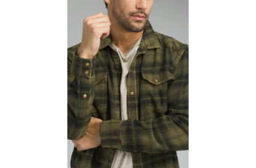 Image of prAna Horizon Long Sleeve Flannel Shirt - Mens, Cargo Green, Large, M23180490-CAGR-L