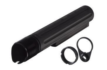 Image of Primary Weapons Systems PWS Enhanced Buffer Tube, Mil-Spec Gen 2 Ratchet Lock endplate, Black, AR-15, 4G2BTMB-1F