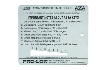Image of Pro-Lok Key Decoder-assa - KD98