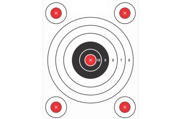 Image of Pro-Shot Pro-Shot 9in x 13in 5 Bullseye Target w/ Adhesive Backing, Pack of 6, P1-Bullseye, Red/Black/White, P1-Bullseye