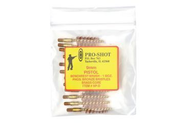 Image of Pro-Shot Brass Core-Bronze Bristle Pistol Length Bore Brush 9mm