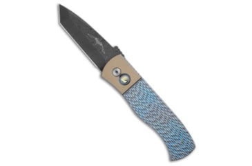 Image of Pro-Tech Knives Emerson Custom CQC-7 Jigged Automatic Folding Knife, 3.25in, Damascus, Tanto Blade, Titanium, Black Handle, Black/Black, 7.875 inch, BHQ-191504