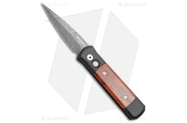 Image of Pro-Tech Knives Custom Godson Automatic Folding Knife, 3.15in, Damascus, Spear Point Blade, Aluminum, Wood, Black/Wood Handle, Cocobolo, 706-DM, Black/Wood/Black, 7.56 inch, BHQ-31256