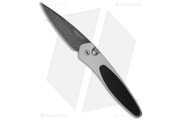 Image of Pro-Tech Knives Custom Steel Newport Automatic Folding Knife, 3.00in, Damascus, Spear Point Blade, Carbon Fiber, Black/Gray Handle, Black/Gray/Black, 7.125 inch, BHQ-19678