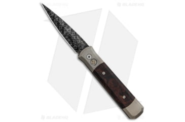 Image of Pro-Tech Knives Godfather Ultimate Custom Automatic Folding Knife, 4.00in, Damascus, Spear Point Blade, Titanium, Bronze/Brown Handle, Peel, Bronze/Brown/Black, 9.25 inch, BHQ-88636