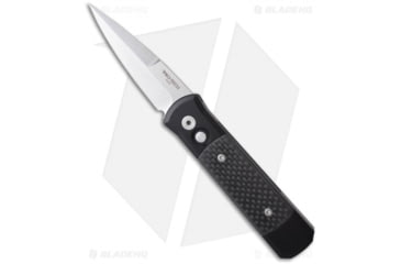 Image of Pro-Tech Knives Godson Automatic Folding Knife, 3.15in, 154CM, Spear Point Blade, Carbon Fiber, Black Handle, Satin, Black/Gray, 7.56 inch, BHQ-0235