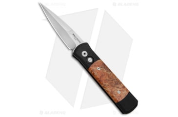 Image of Pro-Tech Knives Godson Automatic Folding Knife, 3.15in, 154CM, Spear Point Blade, Wood, Black/Wood Handle, Dyed Box Elder Burl, Black/Wood/Gray, 7.56 inch, BHQ-68791