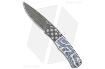 Image of Pro-Tech Knives Magic BR-1 Whiskers Custom Automatic Folding Knife, 3.125in, Damascus, Drop Point Blade, Steel, Gray Handle, Gray/Black, 7.25 inch, BHQ-30313