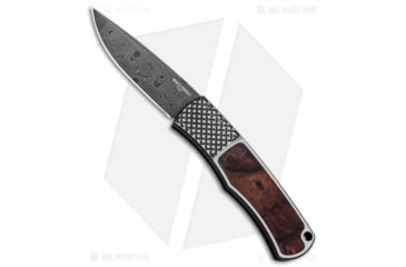 Image of Pro-Tech Knives Magic BR-1 Whiskers Custom Automatic Folding Knife, 3.125in, Damascus, Drop Point Blade, Wood, Wood Handle, Wood/Black, 7.25 inch, BHQ-68226