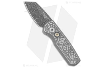 Image of Pro-Tech Knives Runt CA Legal Automatic Folding Knife, 1.96in, Damascus, Reverse Tanto Blade, Steel, Gray Handle, Textured, Gray/Black, 5.12 inch, BHQ-195117