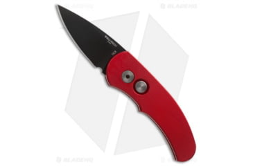Image of Pro-Tech Knives Runt J4 Automatic Folding Knife, 1.94in, 154CM, Drop Point Blade, Aluminum, Red Handle, Red/Black, 5.27 inch, BHQ-4232
