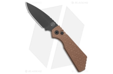 Image of Pro-Tech Knives Strider + PT Automatic Folding Knife, 3.00in, CPM MagnaCut, Drop Point Blade, Aluminum, Tan Handle, Gridlock FDE, Tan/Black, 7.00 inch, BHQ-208950