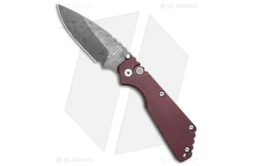 Image of Pro-Tech Knives Strider + SnG Automatic Folding Knife, 3.50in, Damascus, Drop Point Blade, Aluminum, Micarta, Red Handle, Smooth Burgundy, Red/Black, 8.25 inch, BHQ-115718