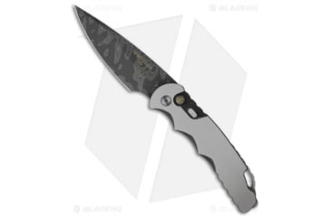 Image of Pro-Tech Knives TR-4 Steel Custom Tactical Response Automatic Folding Knife, 4.00in, Damascus, Drop Point Blade, Stainless Steel, Gray Handle, Gray/Black, 9.25 inch, BHQ-17862