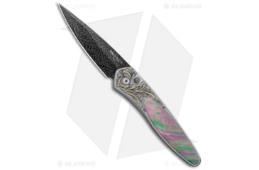 Image of Pro-Tech Knives Ultimate Custom Newport Automatic Folding Knife, 3.00in, Damascus, Spear Point Blade, Titanium, Bronze Handle, Ti 24K Gold Engraved, Bronze/Black, 7.125 inch, BHQ-131642