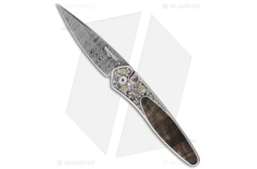 Image of Pro-Tech Knives Ultimate Custom Newport Automatic Folding Knife, 3.00in, Damascus, Spear Point Blade, Mother of Pearl, Gray/White Handle, Pearl/Gold, Gray/White/Black, 7.125 inch, BHQ-30309