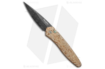 Image of Pro-Tech Knives Ultimate Custom Newport Automatic Folding Knife, 3.00in, Damascus, Spear Point Blade, Mokume, Gold Handle, Standard, Gold/Black, 7.125 inch, BHQ-48980