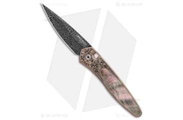 Image of Pro-Tech Knives Ultimate Custom Newport Automatic Folding Knife, 3.00in, Damascus, Spear Point Blade, Titanium, Bronze Handle, Ti w/ Black Pearl, Bronze/Black, 7.125 inch, BHQ-49064