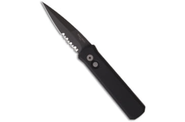 Image of Pro-Tech Knives Godson Automatic Folding Knife, 3.15in, 154CM, Spear Point Blade, Aluminum, Black Handle, Black Serr, Black/Black, 7.56 inch, BHQ-0003