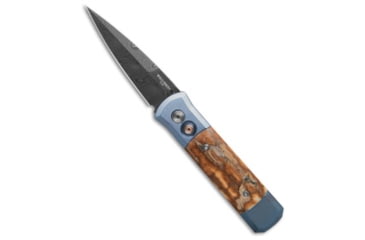 Image of Pro-Tech Knives Godson Automatic Folding Knife, 3.15in, Damascus, Spear Point Blade, Bone, Titanium, Blue/Brown Handle, Mastadon/Blue Ti, Blue/Brown/Black, 7.55 inch, BHQ-218754