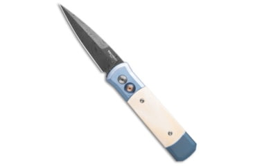 Image of Pro-Tech Knives Godson Automatic Folding Knife, 3.15in, Damascus, Spear Point Blade, Bone, Titanium, Blue/White Handle, Ivory Mastadon/Blue Ti, Blue/White/Black, 7.55 inch, BHQ-218755