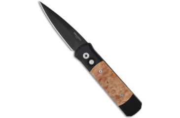 Image of Pro-Tech Knives Godson Automatic Folding Knife, 3.15in, 154CM, Spear Point Blade, Maple, Black/Wood Handle, Maple Burl, Black/Wood/Black, 7.56 inch, BHQ-3999