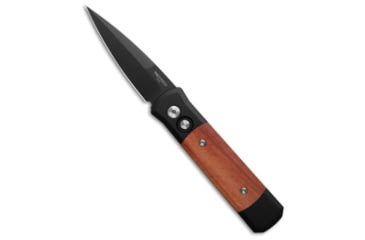 Image of Pro-Tech Knives Godson Automatic Folding Knife, 3.15in, 154CM, Spear Point Blade, Aluminum, Wood, Black Handle, Ironbark Eucalyptus, Black/Black, 7.56 inch, BHQ-201777