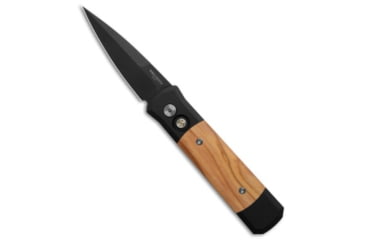 Image of Pro-Tech Knives Godson Automatic Folding Knife, 3.15in, 154CM, Spear Point Blade, Aluminum, Wood, Black/Wood Handle, Olive Wood, Black/Wood/Black, 7.56 inch, BHQ-193381