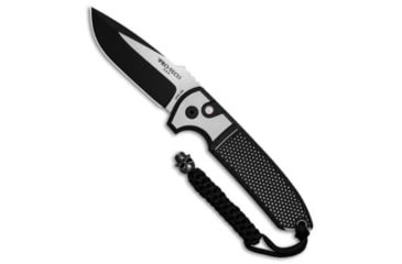 Image of Pro-Tech Knives Les George Rockeye Steel Custom Automatic Folding Knife, 3.375in, CPM 154, Drop Point Blade, Stainless Steel, Black/Gray Handle, Black/Gray/Black, 8.375 inch, BHQ-31258