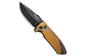 Image of Pro-Tech Knives Les George SBR Automatic Folding Knife, 2.625in, CPM S35VN, Drop Point Blade, Aluminum, ULTEM, Black/Yellow Handle, Amber Ultem, Black/Yellow/Black, 6.50 inch, BHQ-137573
