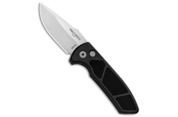 Image of Pro-Tech Knives Les George SBR Automatic Folding Knife, 2.625in, CPM S35VN, Drop Point Blade, Aluminum, Black Handle, Knurled, Stonewash, Black/Gray, 6.50 inch, BHQ-99334