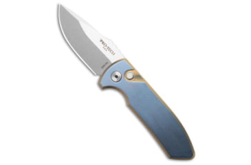 Image of Pro-Tech Knives Les George SBR Automatic Folding Knife, 2.60in, CPM S35VN, Drop Point Blade, Titanium, Bronze/Blue Handle, Blue/Orange/Peel/Bronze/Gray, 6.45 inch, BHQ-185900
