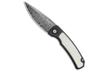 Image of Pro-Tech Knives Magic 2 Whiskers Custom Automatic Folding Knife, 3.75in, Damascus, Spear Point Blade, Aluminum, Micarta, Black/White Handle, Black/White/Black, 8.625 inch, BHQ-80658