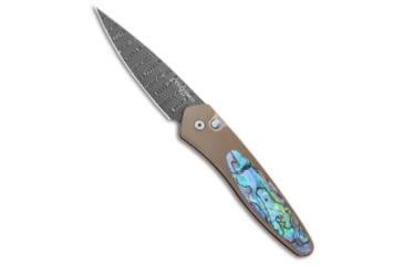 Image of Pro-Tech Knives Newport Custom Automatic Folding Knife, 3.00in, Damascus, Spear Point Blade, Titanium, Bronze/Spectrum Handle, w/ Abalone, Bronze/Spectrum/Black, 7.13 inch, BHQ-207842